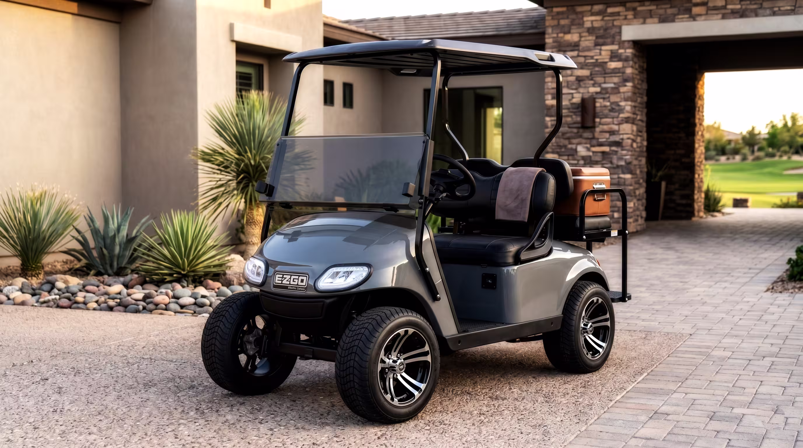 State 48 Golf Cart parked outdoors