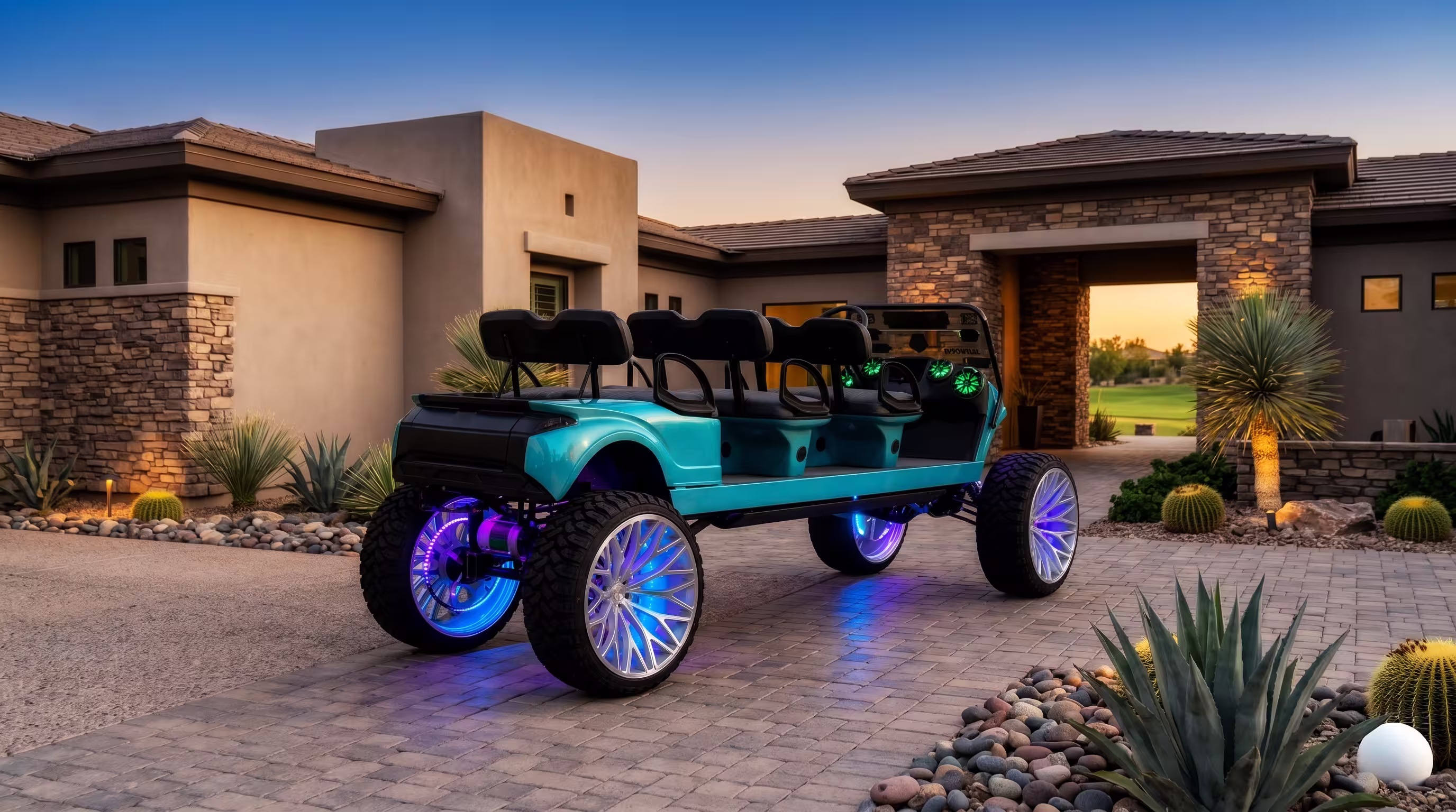 State 48 Golf Cart parked outdoors